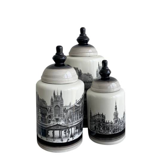 HISTORIC BUILDINGS ON VASE WITH LID SET/3